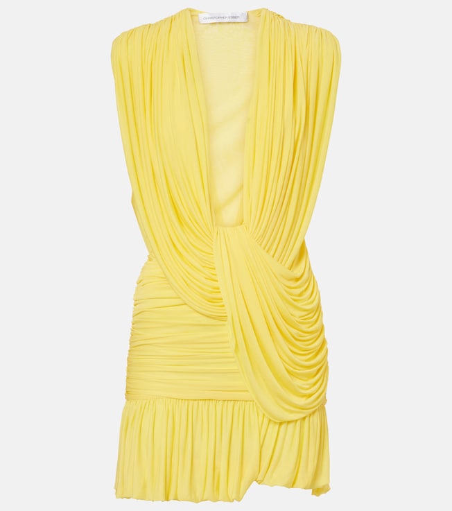 Ripple ruched draped jersey minidress