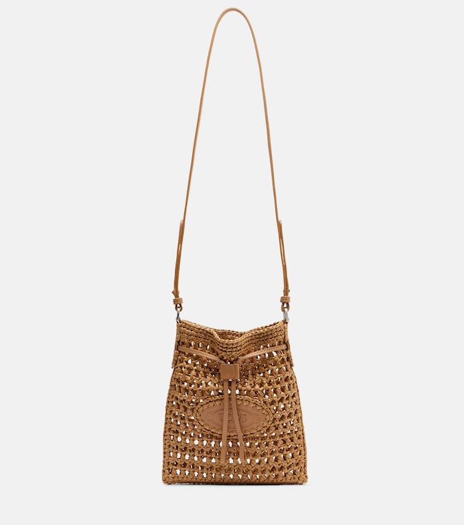 EBL Mini raffia-effect bucket bag