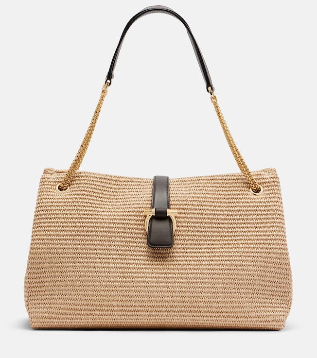 Medium raffia shoulder bag