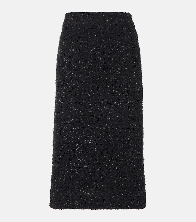 Cotton-blend tweed midi skirt