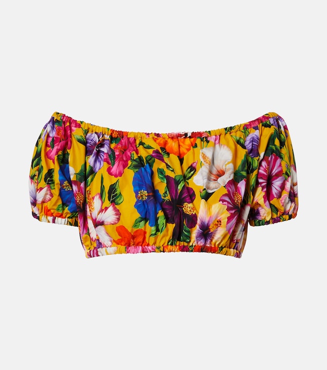 Floral off-shoulder cotton crop top