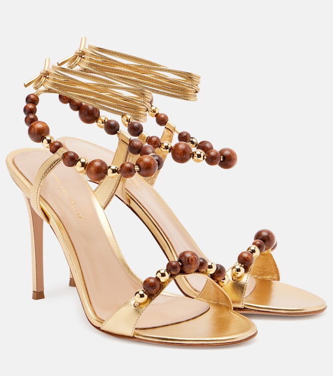 Embellished metallic leather slingback sandals