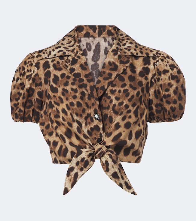 Leopard-print cotton crop top
