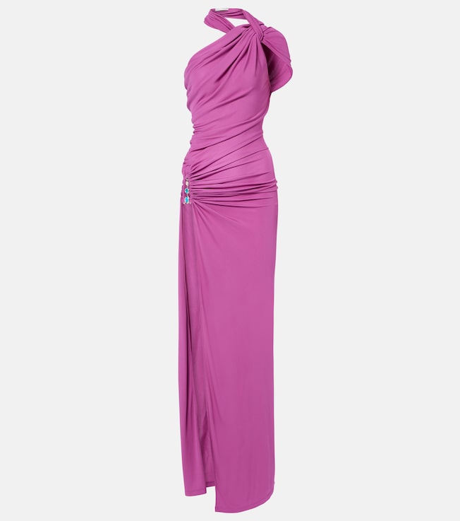 Embellished halterneck jersey gown