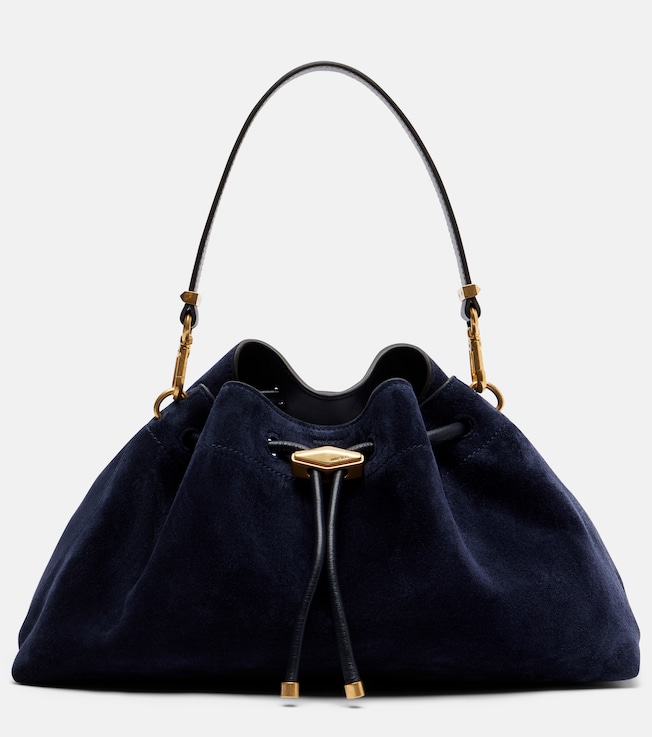 Cinch suede bucket bag