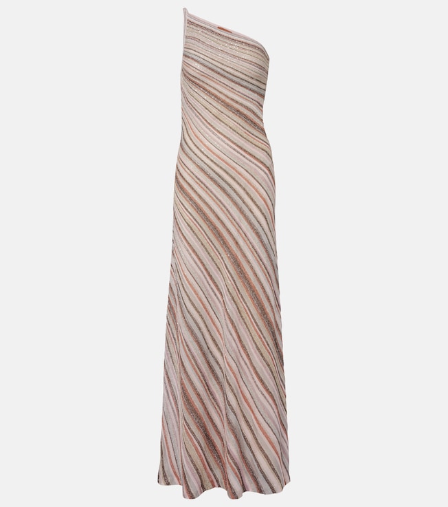 Sequined one-shoulder lamé maxi dress