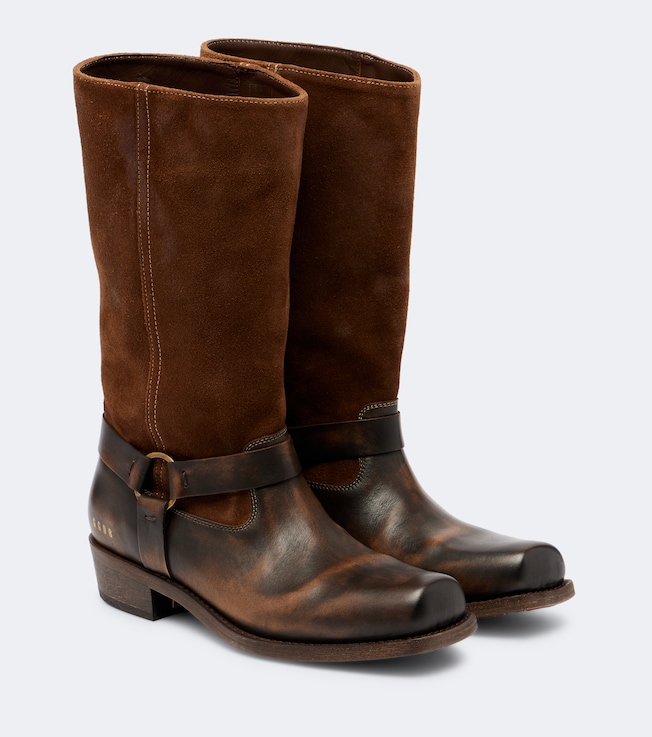 Biker leather mid-calf boots