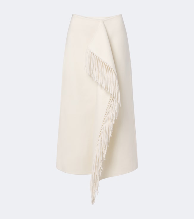 Fringed wool and cashmere midi skirt