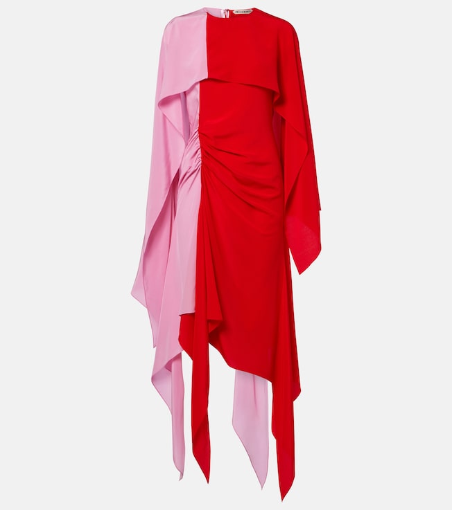 Draped caped silk midi dress