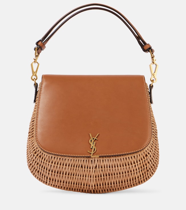 Voltaire leather and wicker tote bag