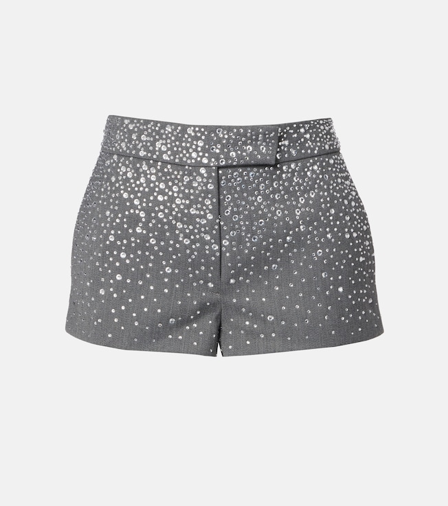 Low-rise crystal-embellished micro shorts