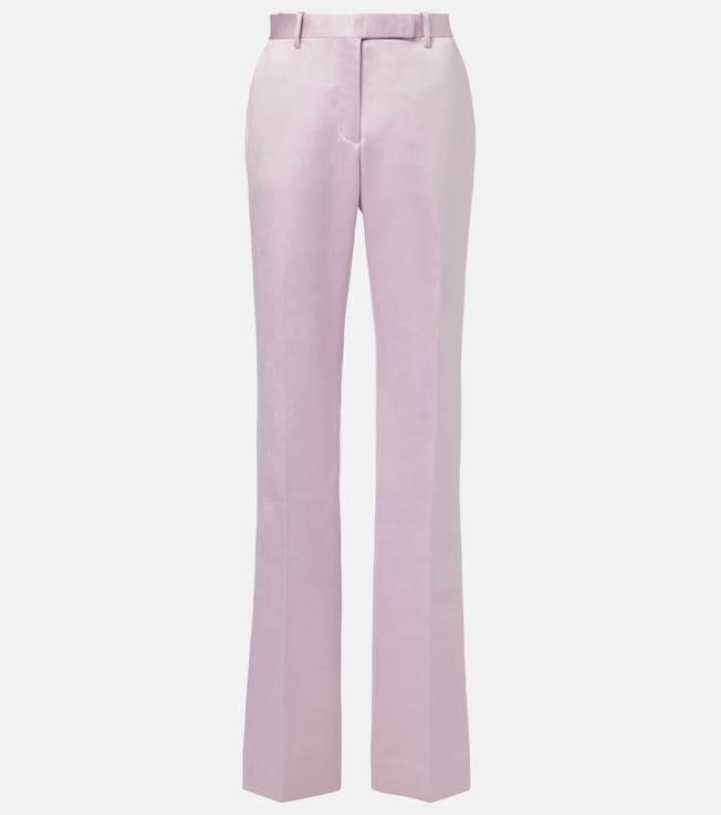Cotton and silk duchesse straight pants