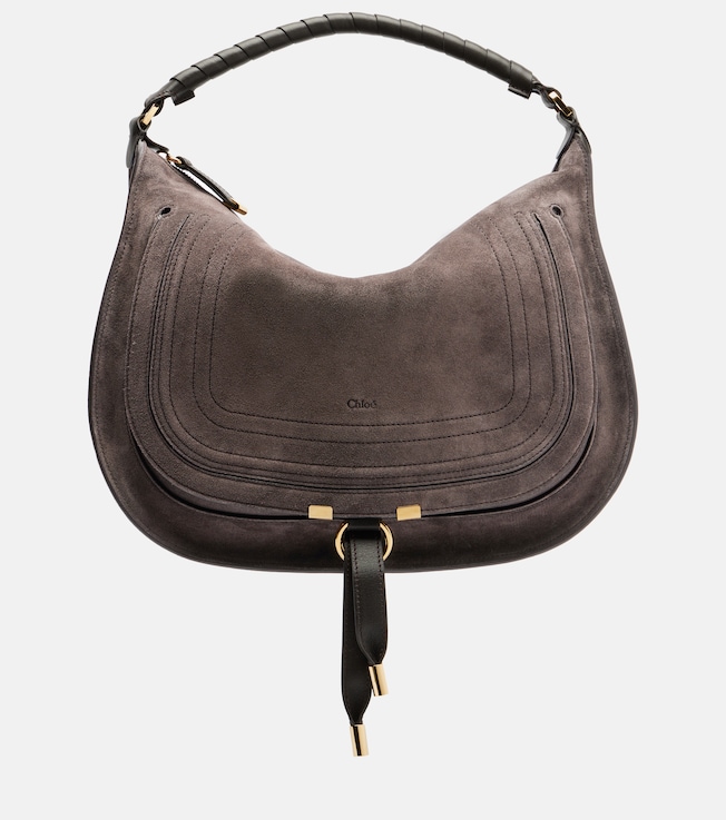 Marcie leather-trimmed suede shoulder bag