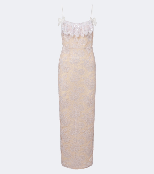 Ruffled sequined lace slip dress