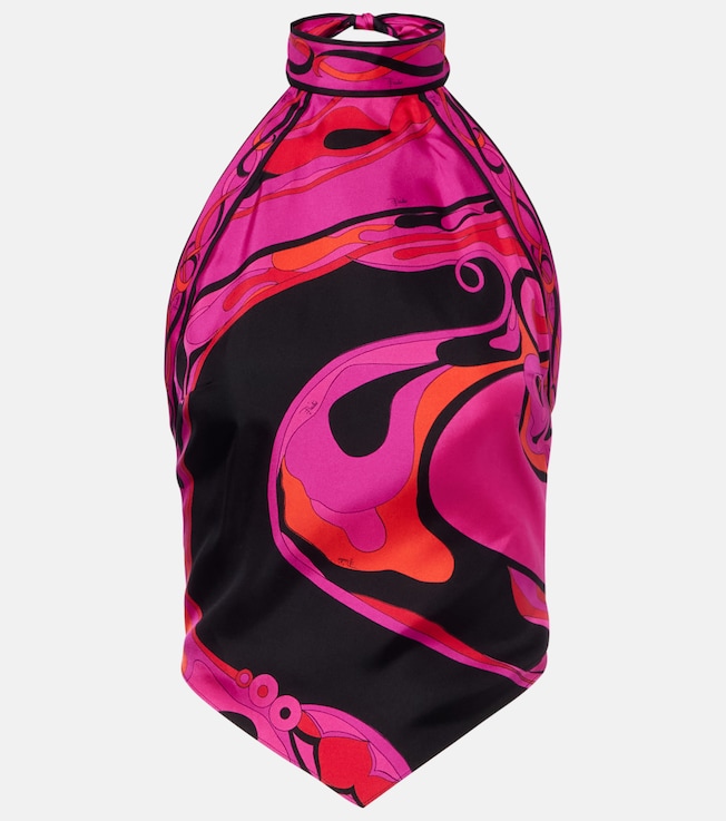 Orchidee halterneck silk twill top