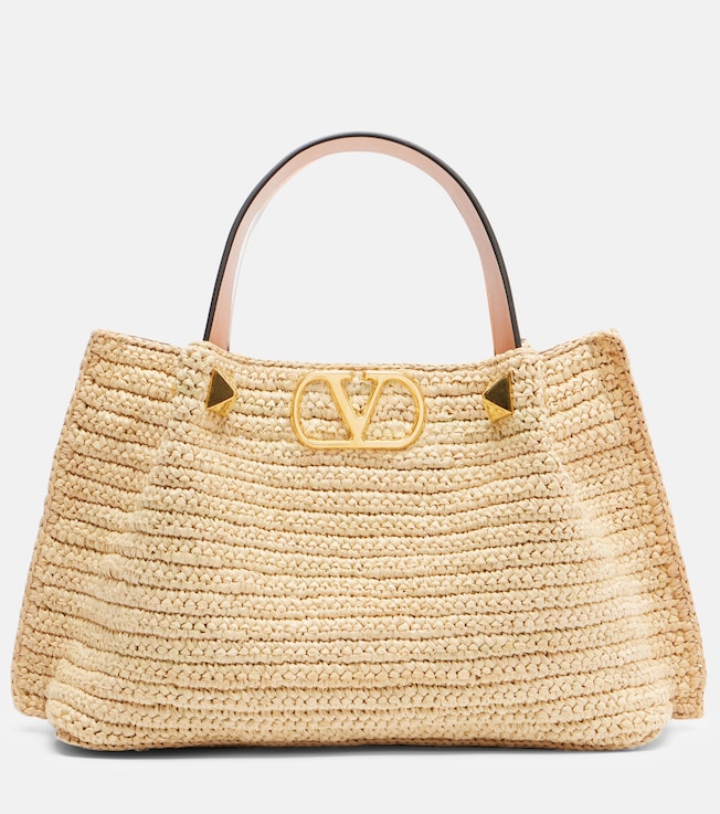 VLogo Small raffia tote bag