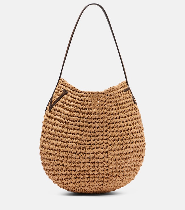 Bulb Small raffia bucket bag