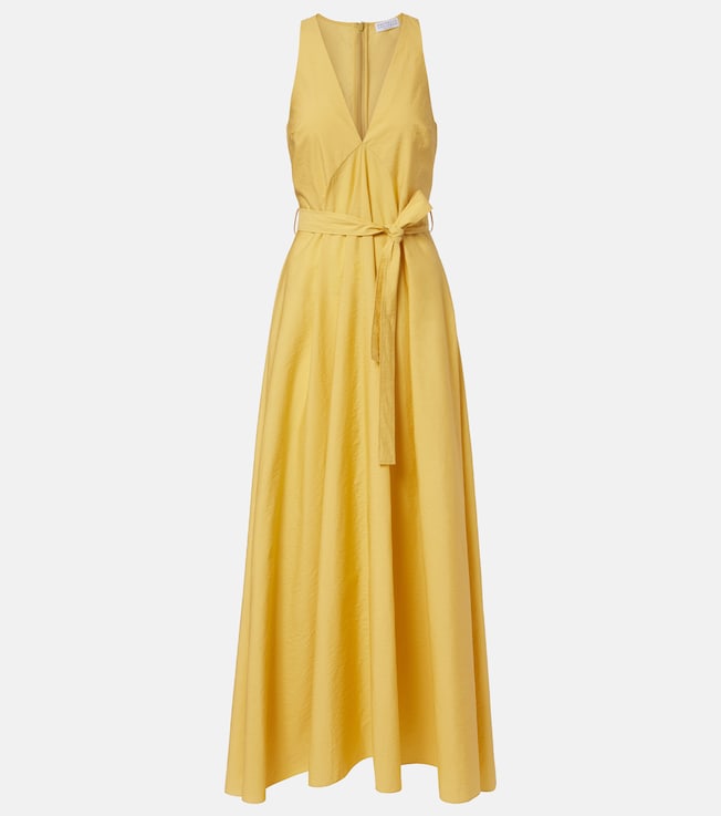 Belted cotton-blend maxi dress