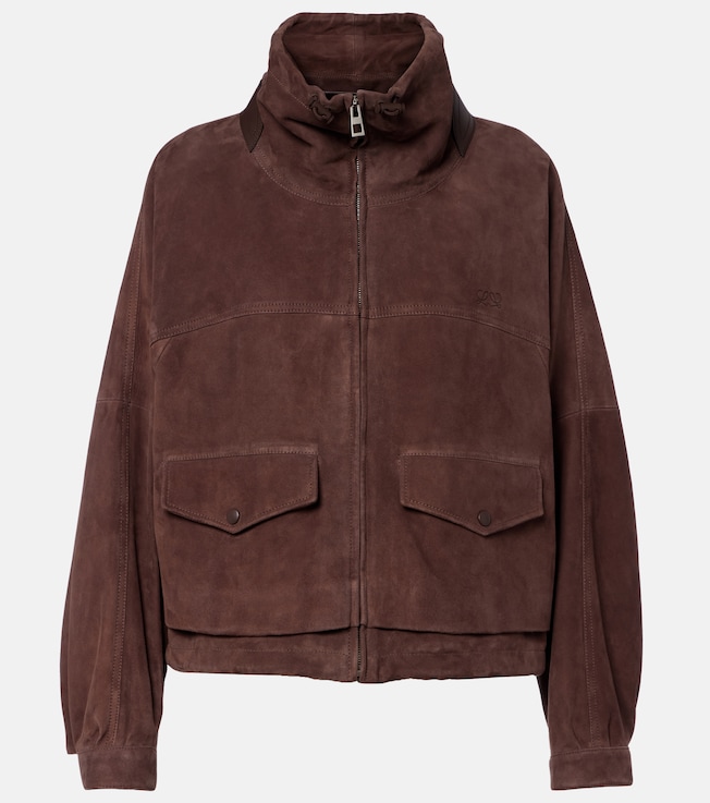 Leather-trimmed suede jacket