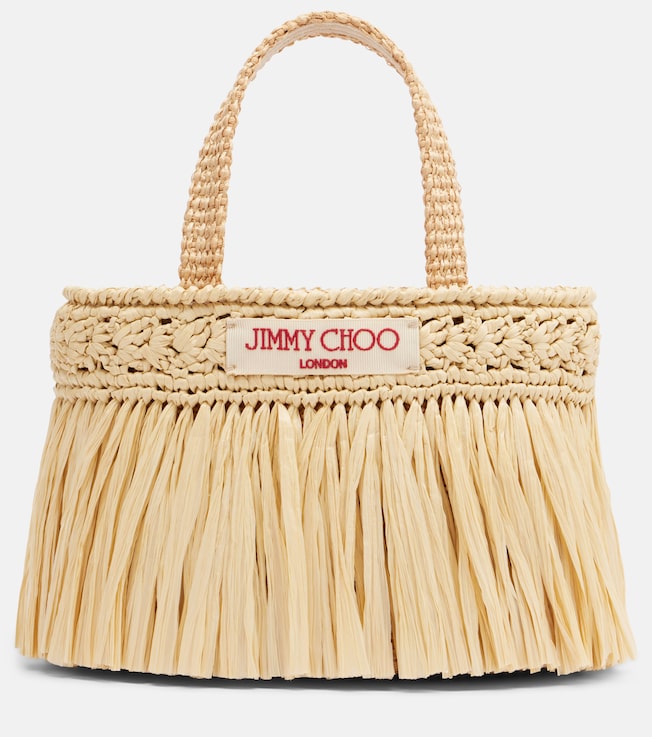 Mini fringed raffia top-handle bag