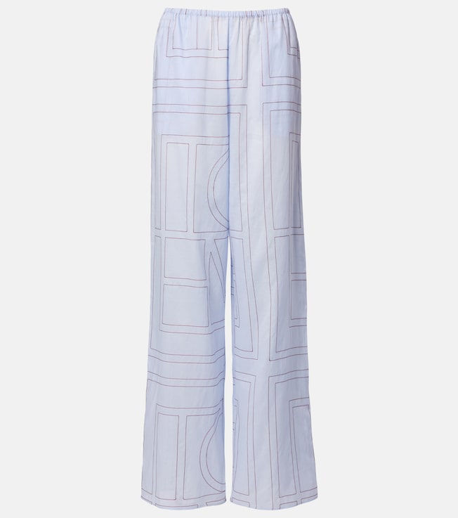 Embroidered cotton-blend poplin pajama pants