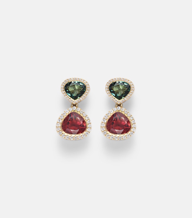 Two Drop Kaleidoscope 18kt gold earrings with tourmalines and diamonds