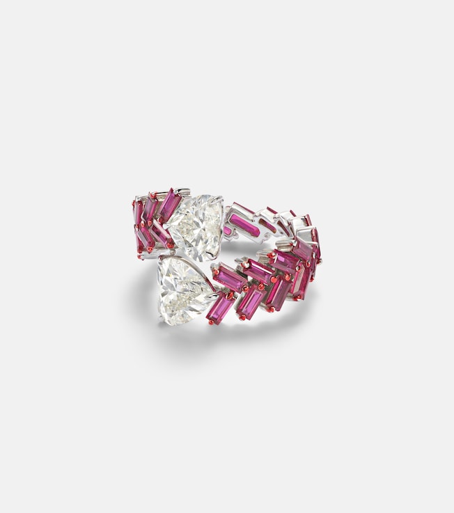 18kt white gold ring with rubies and diamonds