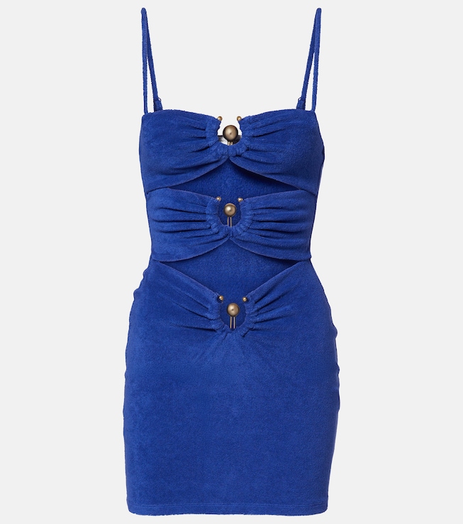 Cutout cotton-blend terry minidress
