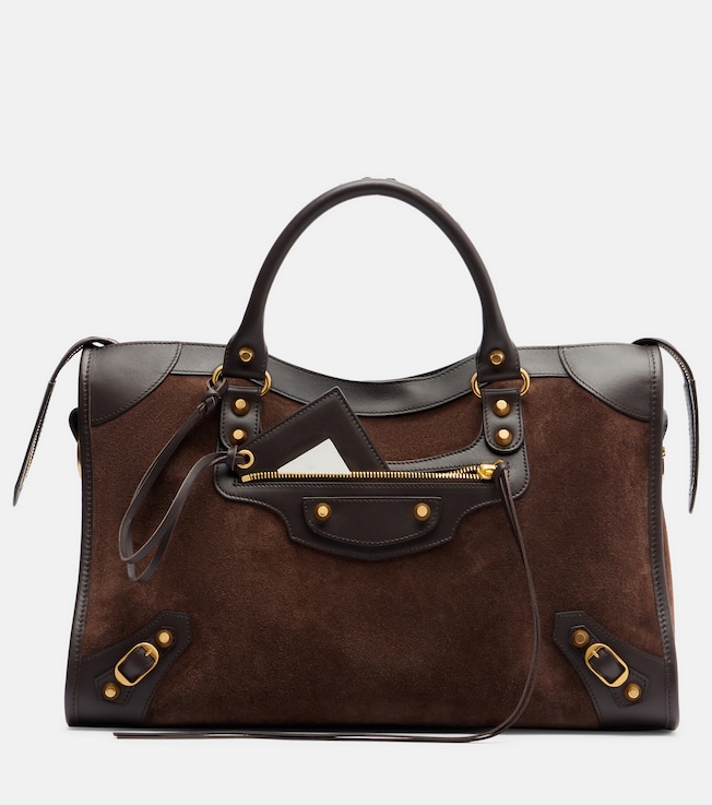 Le City Medium leather-trimmed suede tote bag