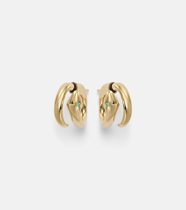 Spiral Cobra 18kt gold earrings with emeralds