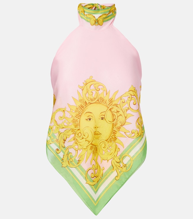 Printed cotton and silk voile top