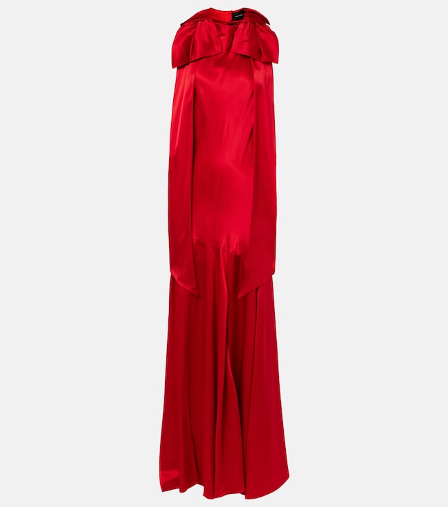 Bow-detail open-back silk satin gown