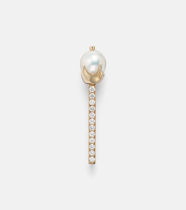 14kt gold brooch with diamonds and pearls