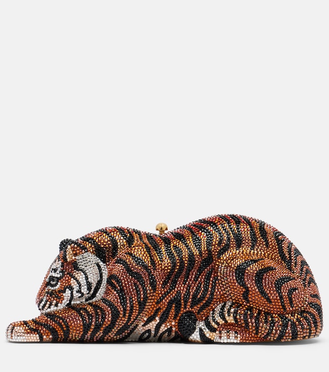 Wildcat Small crystal-embellished clutch