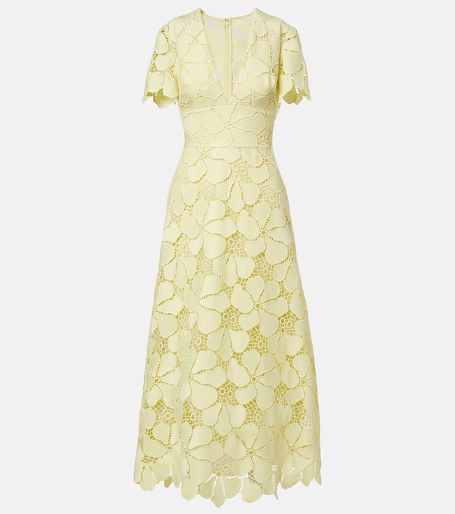 Floral silk-blend guipure midi dress