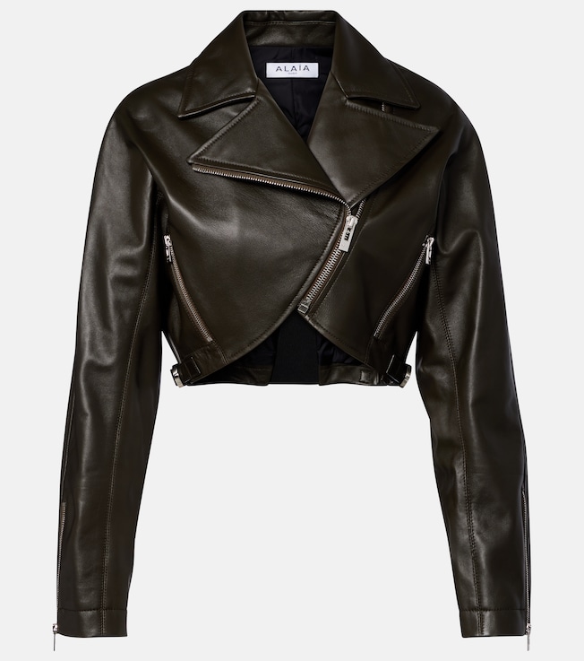 Cropped leather biker jacket