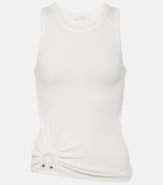 Ring-detail cotton-blend jersey tank top