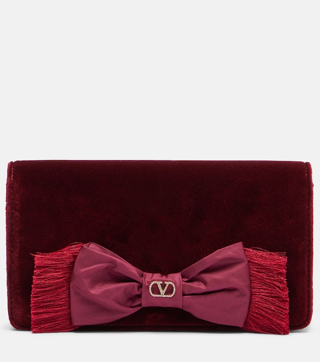 VLogo Mini bow-detail velvet clutch