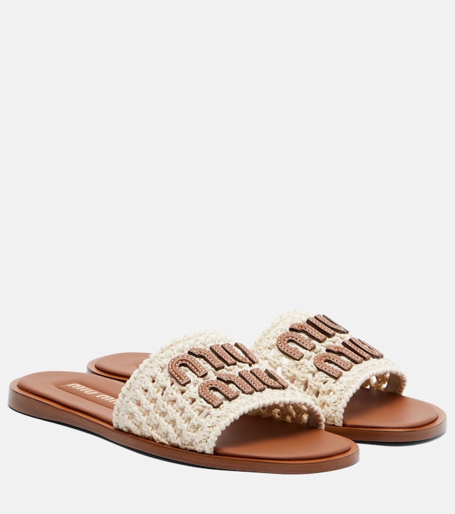 Leather-trimmed crochet slides