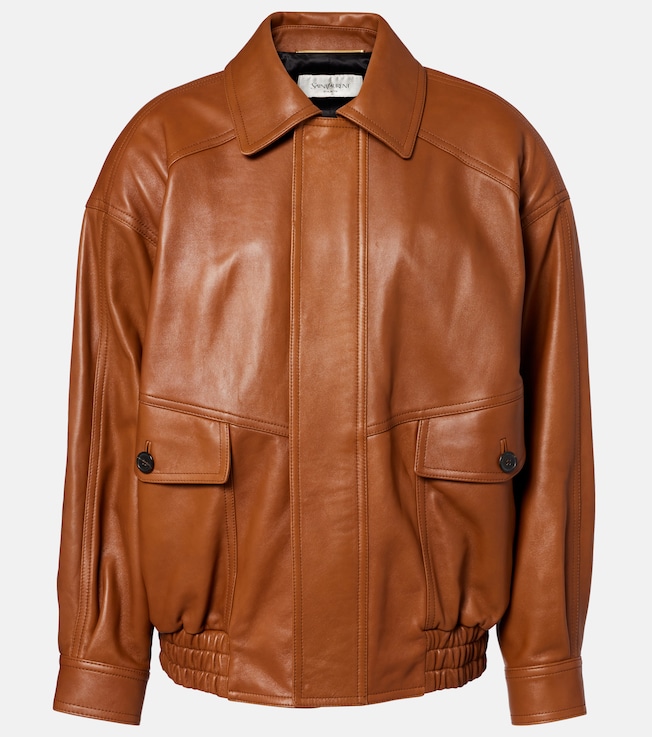 Oversized leather bomber jacket