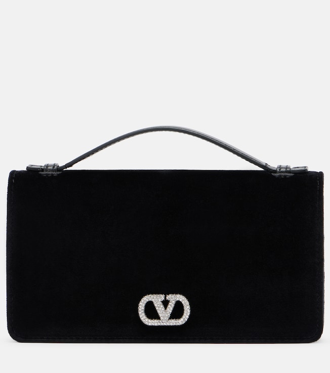 VLogo crystal-embellished velvet crossbody bag