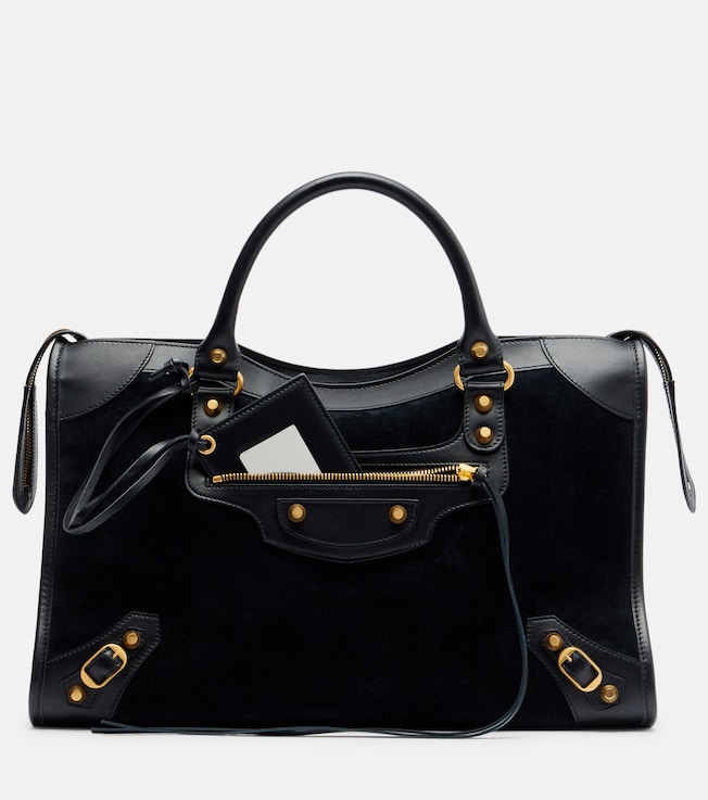 Le City Medium leather-trimmed suede tote bag