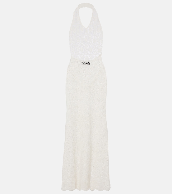Eddie crochet halterneck cotton maxi dress