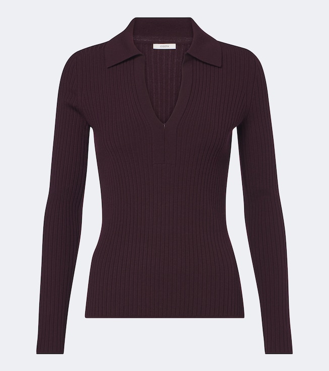 Ribbed-knit wool-blend polo sweater