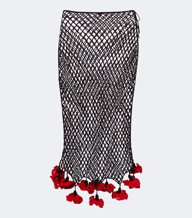 Open-knit cotton midi skirt