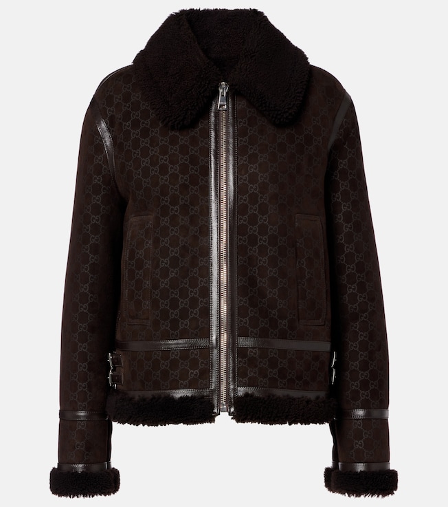 GG shearling-trimmed leather jacket