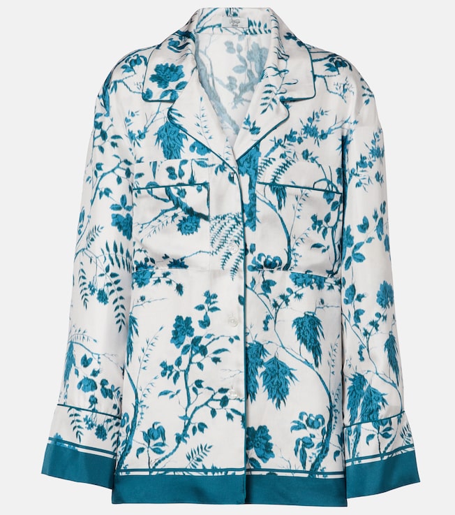 Floral silk pajama shirt