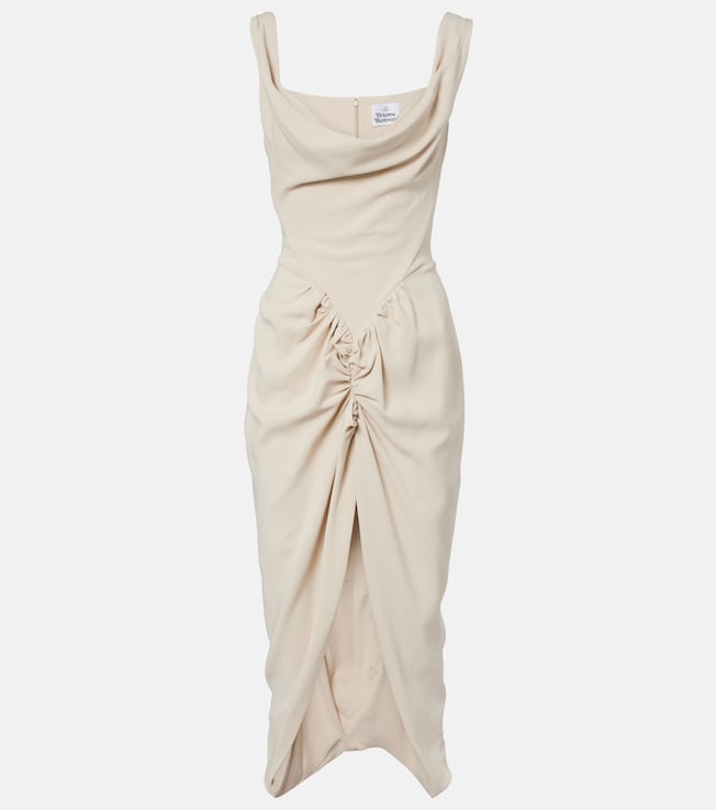 Panther draped ruched midi dress