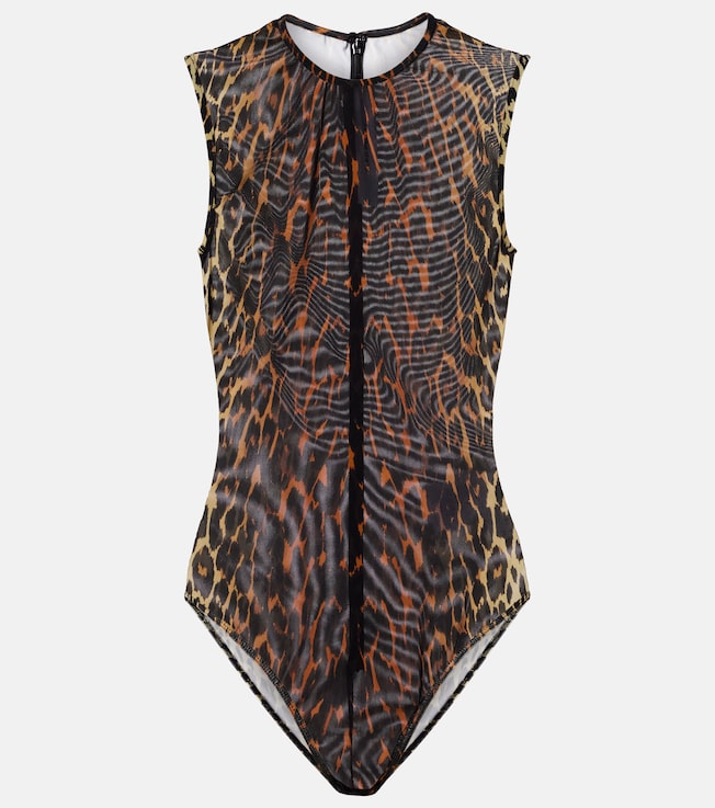 Leopard-print mesh bodysuit