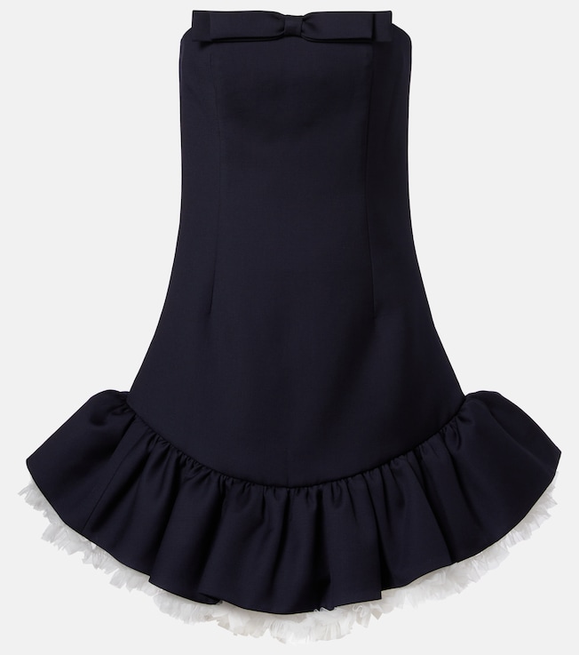 Bow-detail ruffled wool minidress